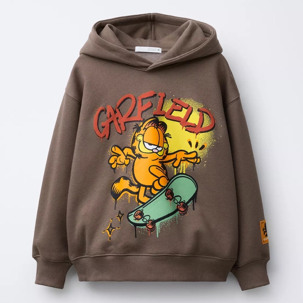Zara Garfield Graphic Hoodie in Brown